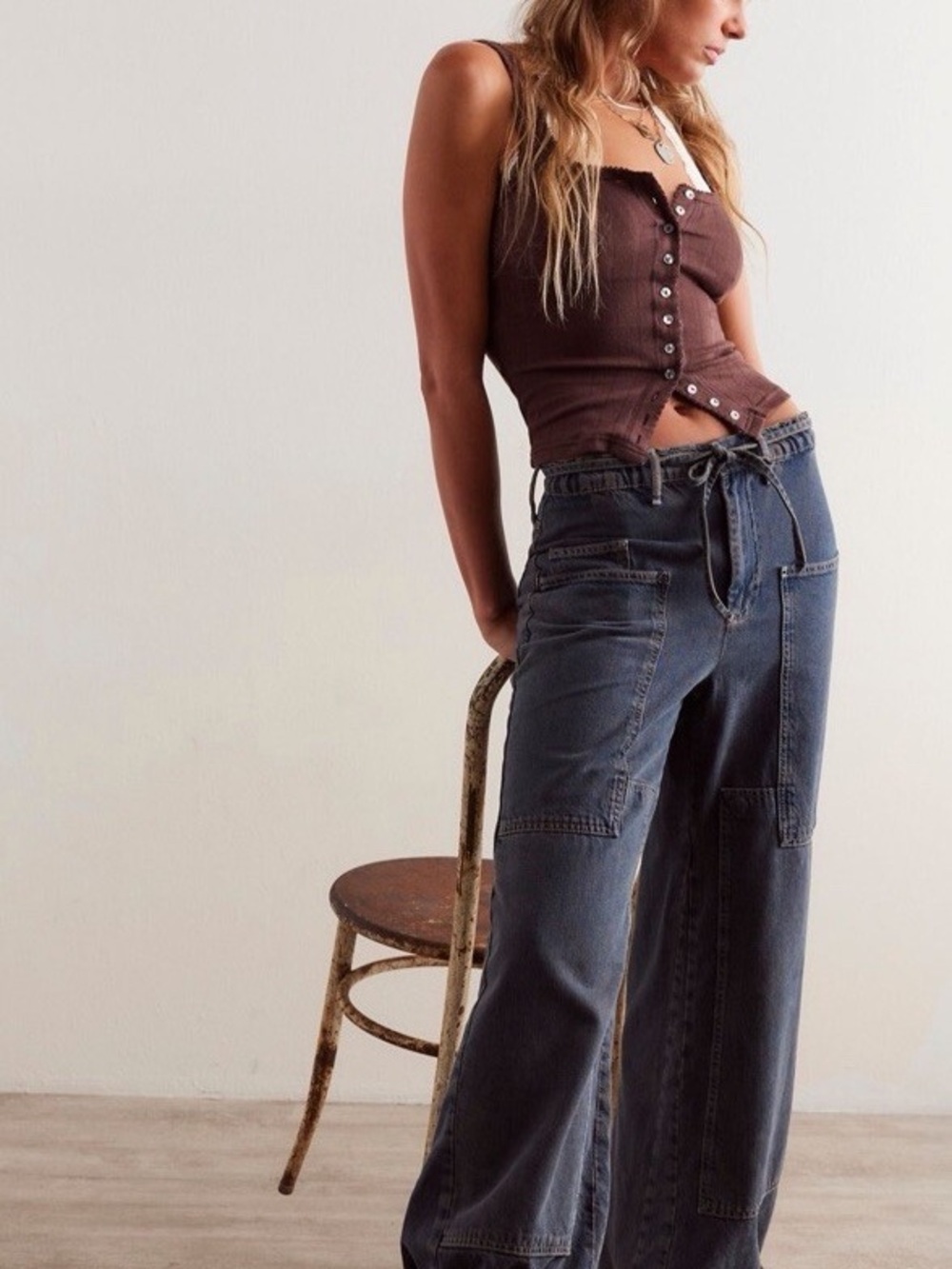 Free People We The Free CRVY Outlaw Wide Leg Cargo Jeans Black S $168